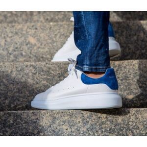 Authentic Alexander McQueen Oversized Sneaker in White Paris Blue Size 45